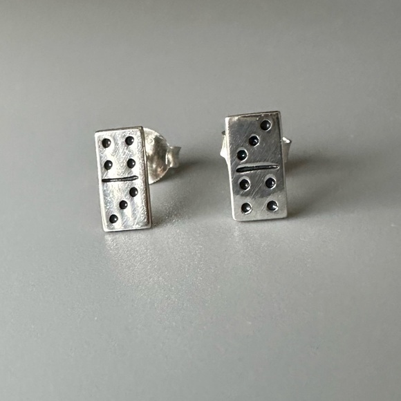 Sterling Silver Tiny Domino Stud Earrings - Picture 6 of 12